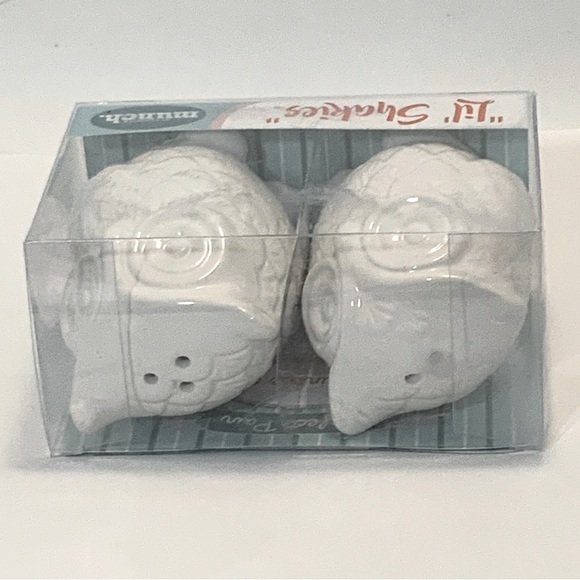 Owl Salt & Pepper Shaker Set LiL Shakies Porcelain White By Godinger Silver Art - Picture 11 of 15